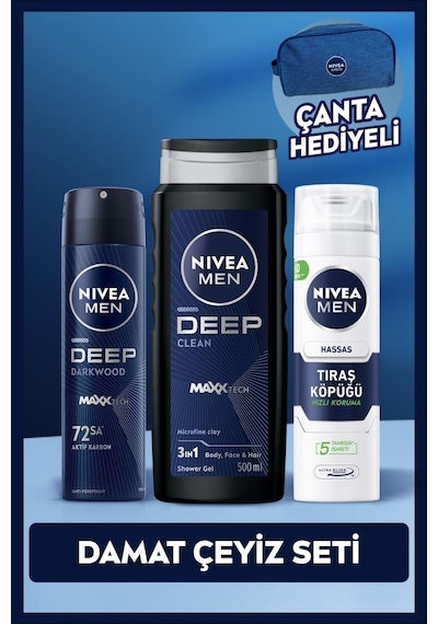 Men Erkek Bakım Damat Çeyiz Seti, Hassas Tıraş Köpüğü, Duş Jeli Ve Sprey Deodorant, Çanta Hediye