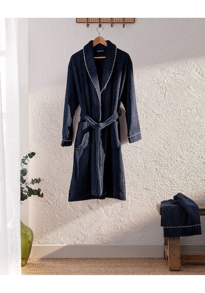 Madame Coco Jack Şalyaka Unisex Bornoz Set Lacivert