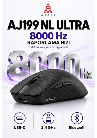Ajazz Aj199 Nl Ultra Paw3950 8000 Hz Kablosuz Oyuncu Mouse Siyah