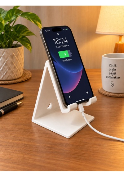 Telefon Tutucu Şarj Kablosu Takılabilir Telefon Standı Beyaz