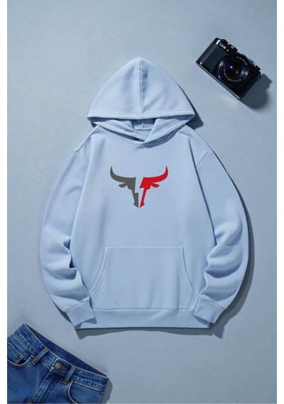 Uyguntarz Boğa Tasarım Baskılı Unisex Oversize Sweatshirt Bebek Mavisi