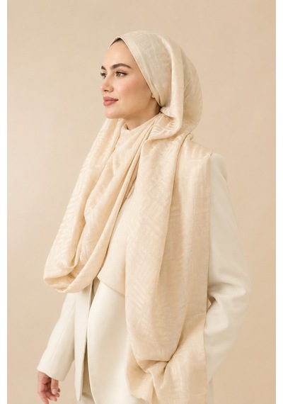 Ardün Hijab Kibrit Desen Pamuklu Şal Taş Şık Ve Modern Tesettür Şal Ekru - 937730752 Ekru