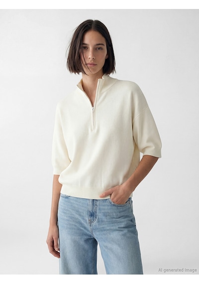 Lcw Vision Bej Dik Yaka Oversize Kadın Triko Kazak