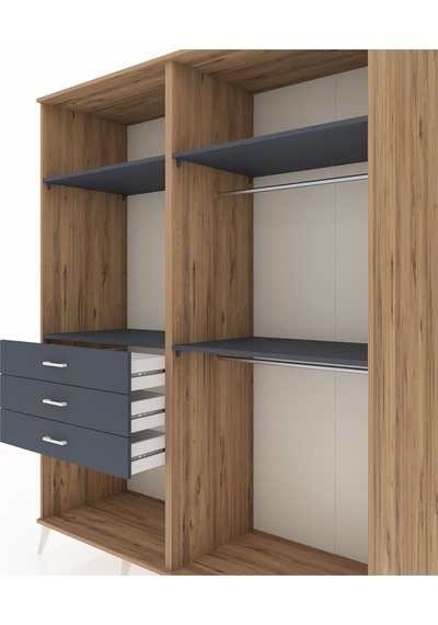 Kronos Gardrop 4 Raflı 3 Çekmeceli 2 Askılı 176x59x221 Çam-antrasit Beyaz Kronos Gardrop 4 Raflı 3 Çekmeceli 2 Askılı 176x59x221 Çam-antrasit Beyaz