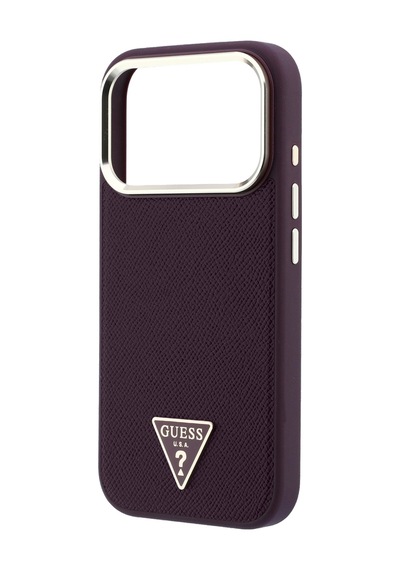 Apple iPhone 18 Pro Uyumlu Kılıf Guess  Lisanslı M-safe Şarj Özellikli Grained Triangle Kapak Bordo