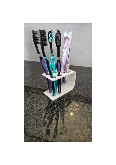 Minimalist Diş Fırçalık Ve Macun Tutucu - 4 Bölmeli Modern Banyo Organizeri - Beyaz Beyaz