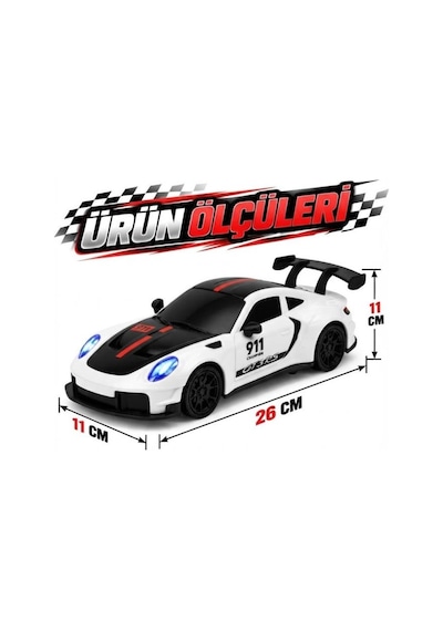 Uzaktan Kumandalı Kıvılcım Efekt Porsche Drift Yarış Arabası 4 Adet Yedek Lastik 26 Cm Sesli Oyuncak Beyaz
