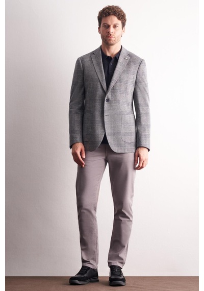 İmza Lacivert Mono Yaka Ekose Desen Pamuklu 6 Drop Comfort Fit Classic Ceket 1002255152 Lacivert