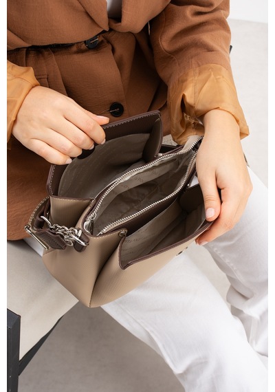 Just Polo Kadın Polo Kumaş Jp Gümüş Logolu Şık El Ve Omuz Çantası Shoulder Bag Ebat: 23 X 18 Cm Vizon - Kahverengi