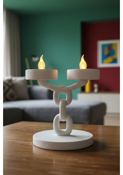 Dekoratif Zincir 2 Li Mumluk Tealight Mum Dahil Modern Masa Üstü Mumluk 15 Cm