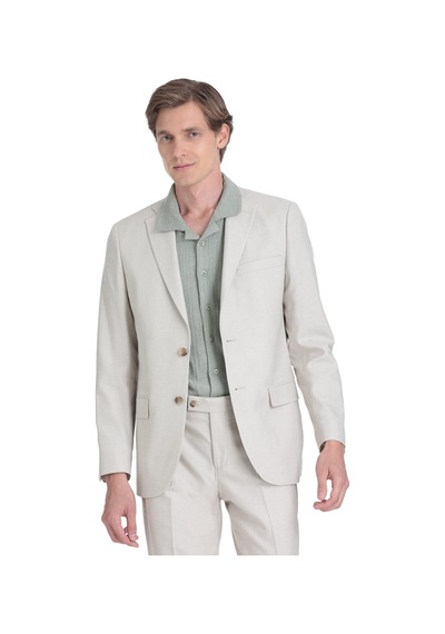 Hatemoğlu Bej Slim Fit Mono Yaka Keten Takım Elbise 36331 Bej
