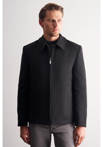 İmza Siyah Berberi Yaka Tam Astar Classic Slim Fit Esnek Kaşe Mont 1007255121 Siyah