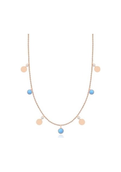 Diamond Line-Gülaylar - Pembe Altın 14 Ayar Firuze Taş Kolye 414903667