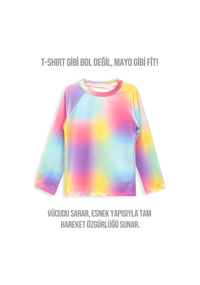 Denokids Uv Korumalı Batik Kız Çocuk Mayo T-shirt Renkli
