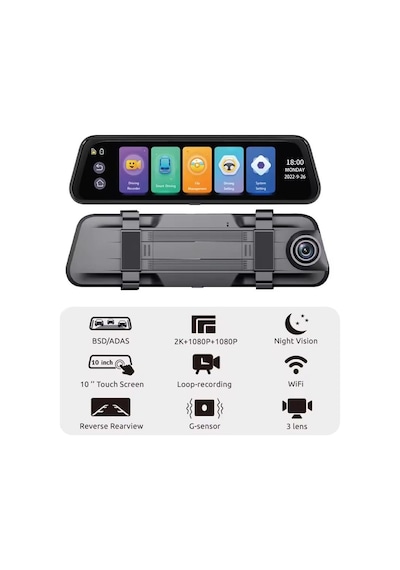 1080p Full Hd Araç İçi Kamera - Wifi Özellikli Dikiz Aynası Tipi 3 Kameralı Set İç, Dış, Arka