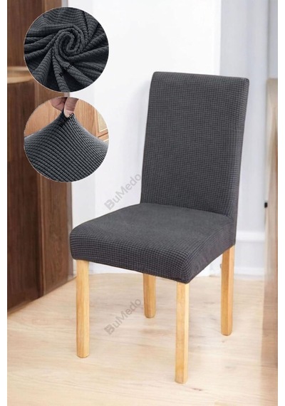 Bambu Nano Kumaş Likralı Yıkanabilir 6'li Sandalye Kılıfı Lastikli Sandalye Örtüsü 6adet Füme Diğer