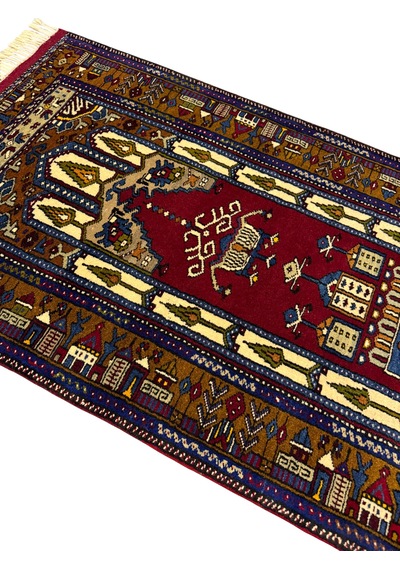 El Dokuma Sıfır Yahyalı Seccade 88x148 Kahve Kırmızı Kök Boya Yün Namazlık Kahverengi