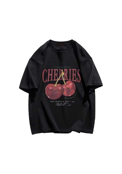 Noıssey Siyah Red Cherries Baskılı Oversize Unisex