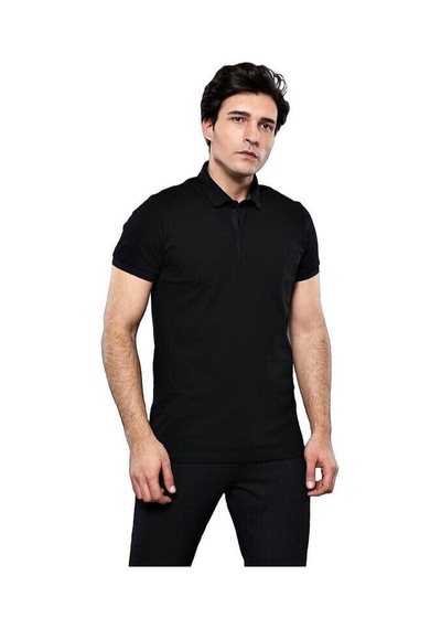 Yake Store Polo Yaka Düz Siyah T-shirt Wessi - Siyah