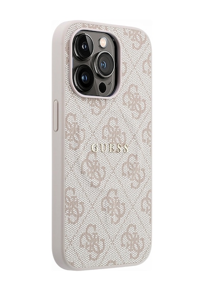 İphone 15 Pro Uyumlu Kılıf Guess Lisanslı M-safe Kabartmalı 4g Desenli Yazı Logolu Kapak Pembe