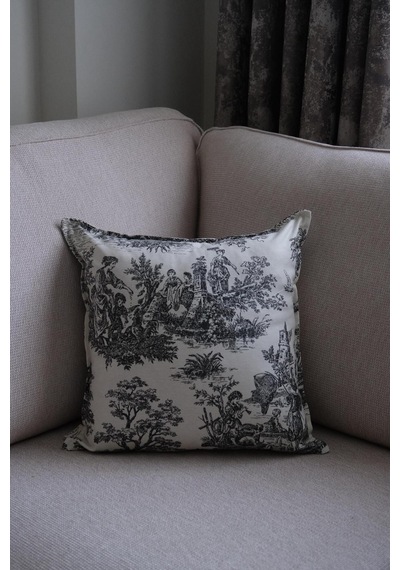 Siyah Kırlent Vintage Desenli 45x45 Dekoratif Yastık Kılıfı Siyah - 693923511 Siyah