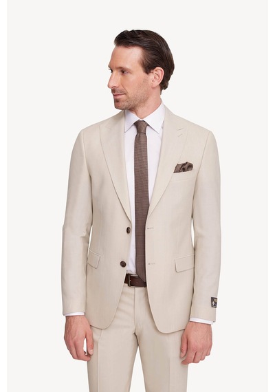 Erkek Krem Slim Fit Sivri Yaka Takım Elbise