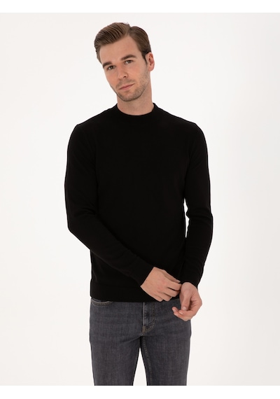 Cacharel Siyah Slim Fit %100 Pamuk Çeyrek Balıkçı Yaka Triko Kazak