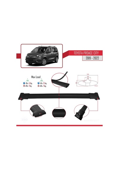 Toyota Proace City 2019-2022 Arası İle Uyumlu Fly Model Ara Atkı Tavan Barı Siyah