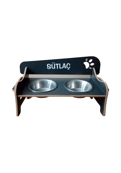 Realwood Özel İsim Baskılı Ahşap Kademeli Eğimli Kedi Köpek Kasesi