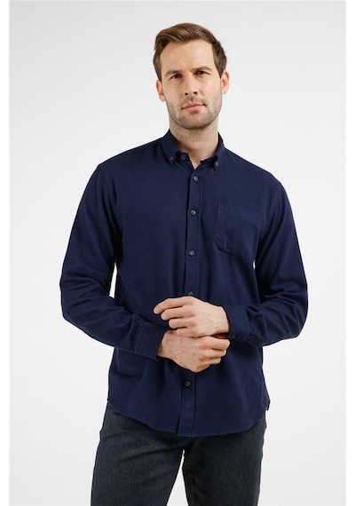 İmza Lacivert Düğmeli Yaka Uzun Kol Cepli Slim Fit %100 Pamuk Gömlek 1004255213 Lacivert