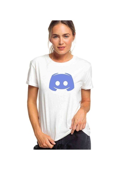 Discord Simge Logo Baskılı Beyaz Kadın Tshirt