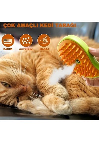 Robeve Şarjlı Buharlı Evcil Hayvan Fırçası, Silikon Yumuşak, Kedi Ve Köpek İçin Kedi Bakım Fırçası