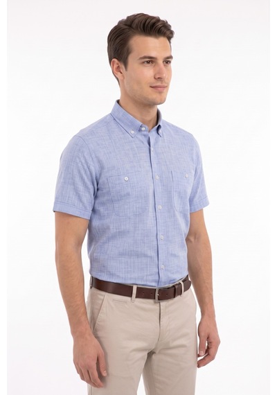 Mösyö Erkek Çift Cepli % 100 Cotton Kısa Kol Gömlek Bgl-st05647 Mavi