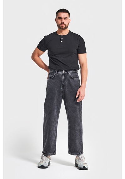 Itsbasic Erkek Füme Renk 3w5-14 Loose Baggy Fit Bol Kesim Cep Nakış Detaylı Denim Jean