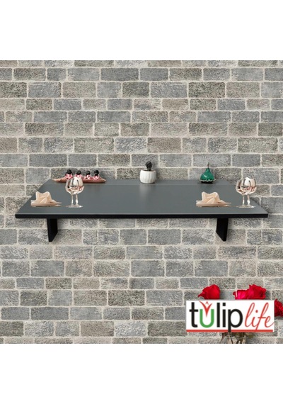 Duvara Monteli Antrasit Raflı Katlanır Portatif Açılır Kapanır Masa Beyaz 90x60 Cm 1. Sınıf Mdf