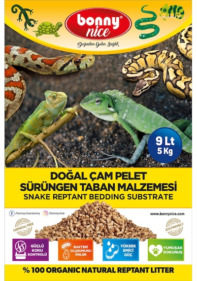 Bonny Nice Doğal Çam Pellet Sürüngen Taban Malzemesi 5 KG 9 L