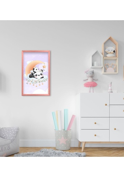 Bk Home Tatlı Pandalar Tasarımlı Dekoratif Pembe Ahşap Çerçeveli (495493986)