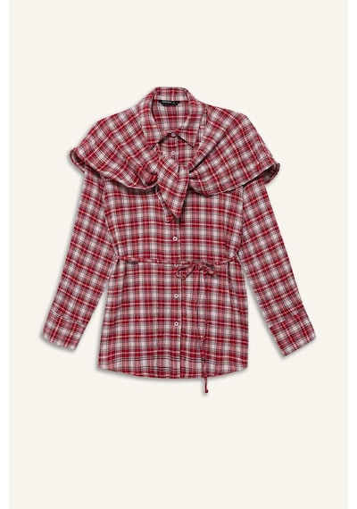 Defacto Regular Fit Kareli Gofre Dokulu Uzun Kollu Tunik G8348ax26sprd117 Kırmızı-rd117
