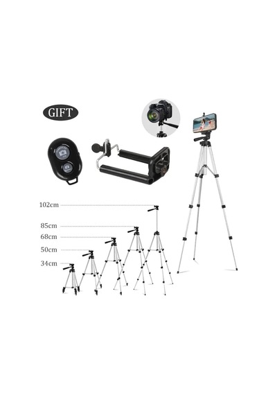 Bluetooth Lu Telefon Tutuculu Tripod 102 Cm Kamera Telefon Tutuculu Uyumlu Gümüş Profesyonel
