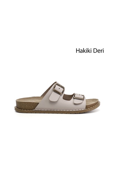 Gönderi(R) Gönderi R Kadın Bej Çift Tokalı Hakiki Deri Terlik Dyza83042013