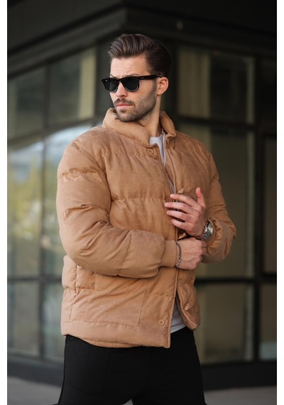 Madmext Camel Düğmeli Dik Yaka Erkek Şişme Mont E7435 Camel
