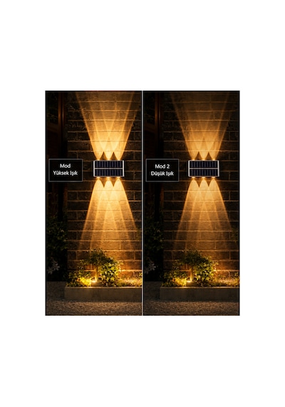 Amber Rengi Güneş Enerjili Led Aplik Ct-8010 - Solar Enerjili Bahçe Aydınlatma Turuncu