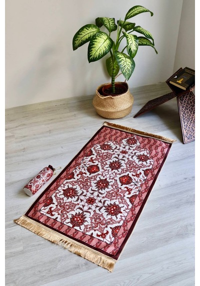 Taşınabilir İpek Dokulu Keseli Seccade S1031 Pembe Renk Pembe