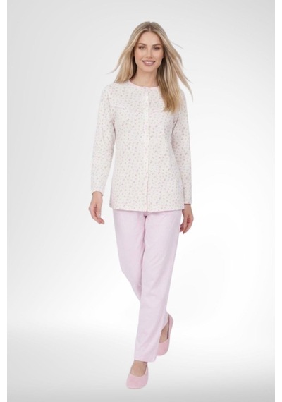 Mecit Pijama Mecit 6362 Pembe Boydan Düğmeli Büyük Beden Kadın Pijama Takımı
