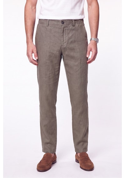 Comfort Fit Beli Lastikli %100 Keten Haki Pantolon P 1215