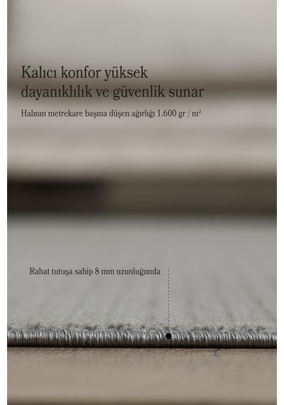 Modern Tasarımlı Salon Mutfak Koridor Halısı Düz Saçaklı Gri Renkli Gri