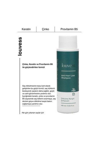 Louvess Dökülme Karşıtı Keratin Çinko ve Provitamin B5 ile Güçlendirilmiş Şampuan 400 ML