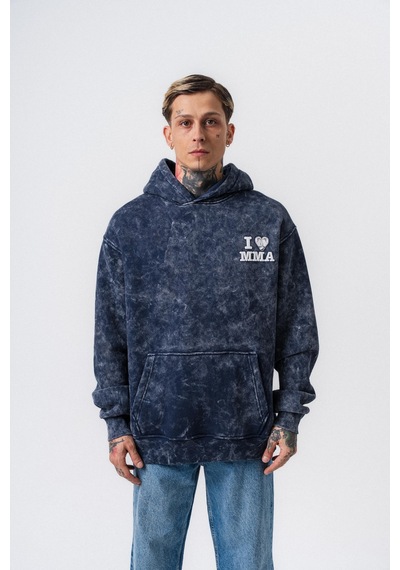 Respire Erkek Mma Baskılı Kapüşonlu Oversize Hoodie Lacivert