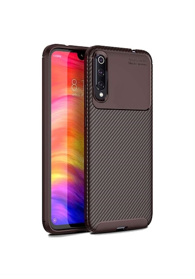 Xiaomi Mi 9 Karbon Desenli Negro Silikon Kılıf Kahverengi