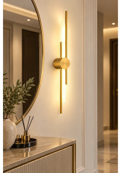 Premıum Eskitme Gold Silindir Led Aplik 3 Renk Dekoratif Duvar Aydınlatması 8w 60 Cm